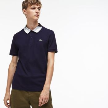 Lacoste Lacoste Slim Fit Colourblock Striped Knop Piqué Polo Shirt - Polo Pánské Tmavě Blankyt Blank